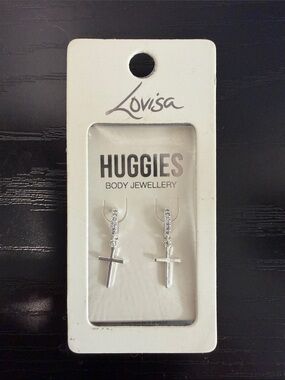 Lovisa Silver Cross Huggie Earrings with Sparkling Accents